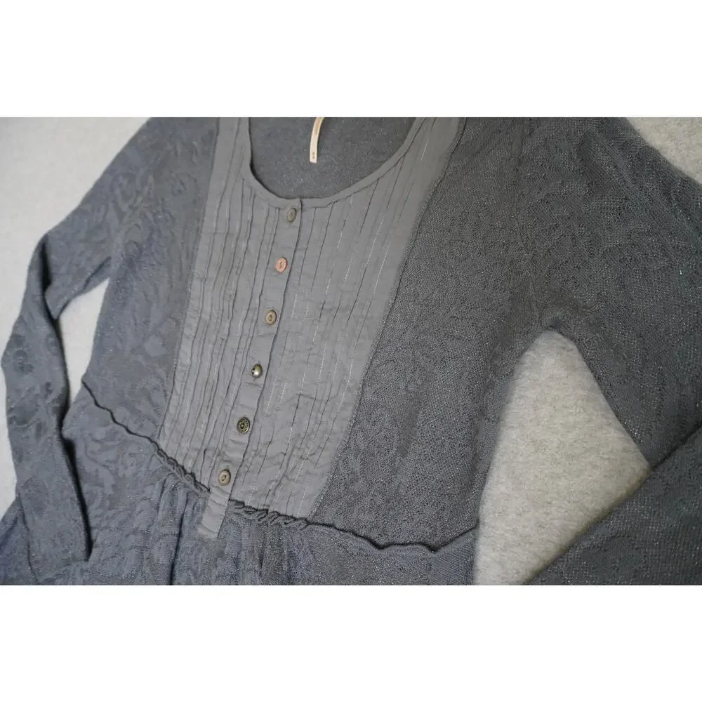 Free People Lace Tunic Top Blue/Gray - Thermal Babydoll Top